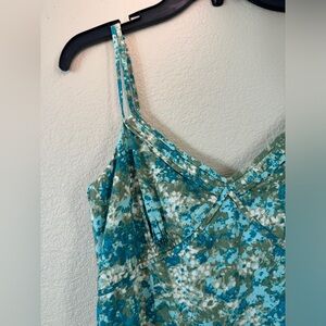 Ann Taylor • Size 6 • Blue/Green 100% Cotton Strappy & Pleated Dress